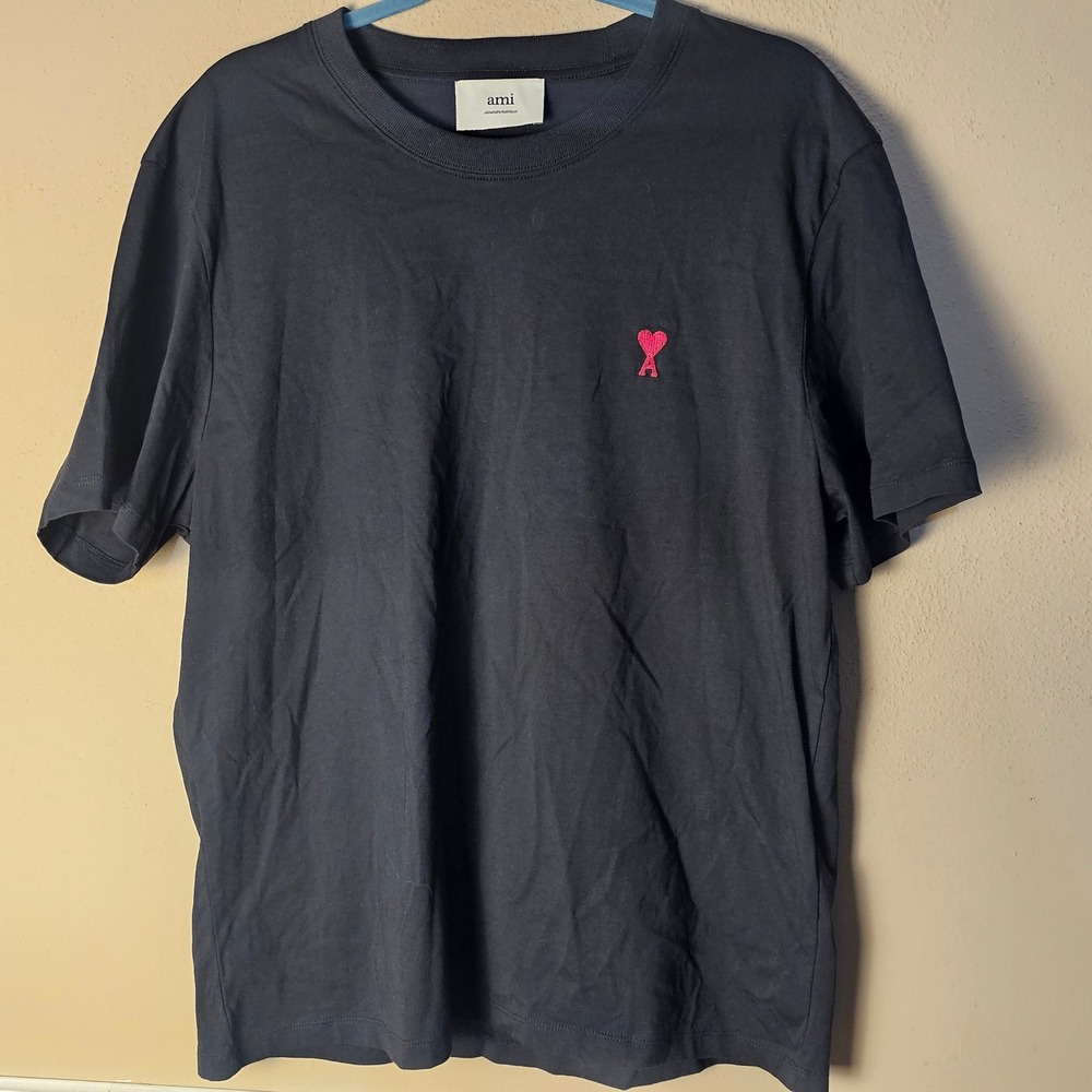 Ami Alexandre Mattiussi Mens Black  Paris Ami De Coeur Short Sleeve Tshirt XXL
